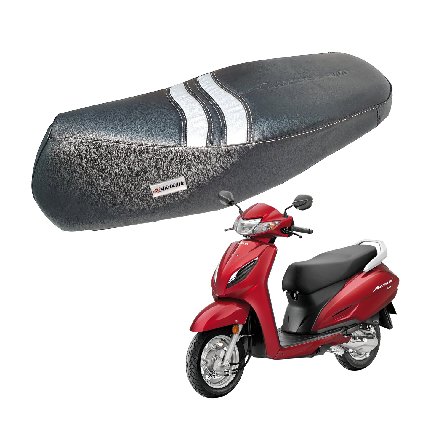 Seat cover For Activa 6G | Water Resistant | Faux Leather | Cushioned | Silver & Black